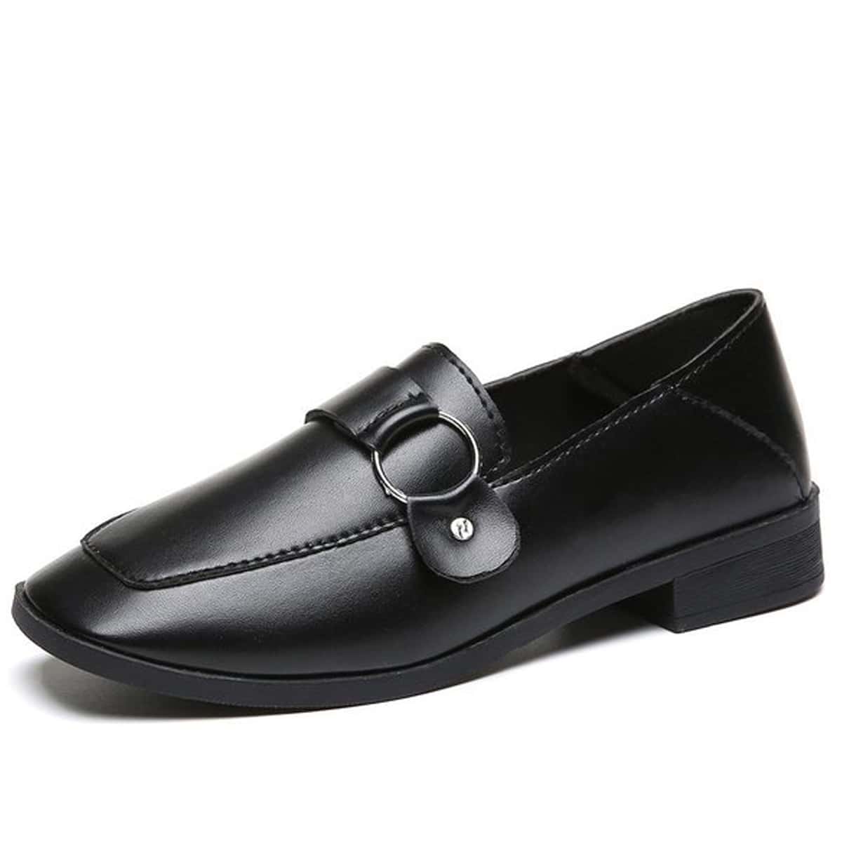 

Square Toe Ring Loafers, Black