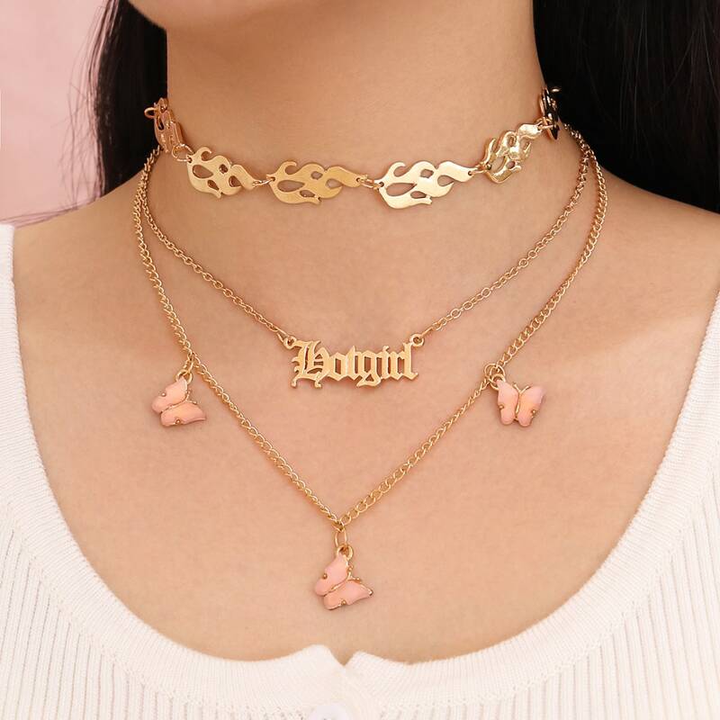 

Letter & Butterfly Layered Necklace, Gold