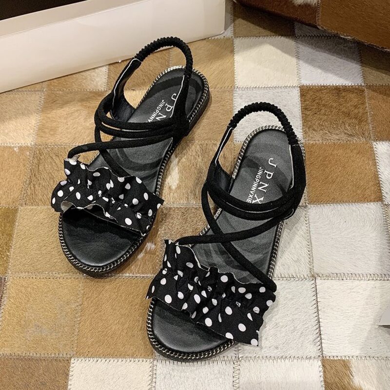 

Polka Dot Ruffle Sandals, Black