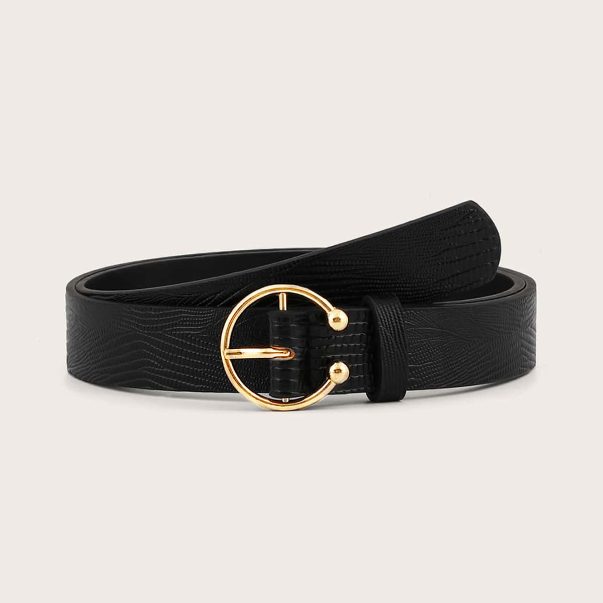

Faux Croc Leather O-Ring Buckle Belt, Black