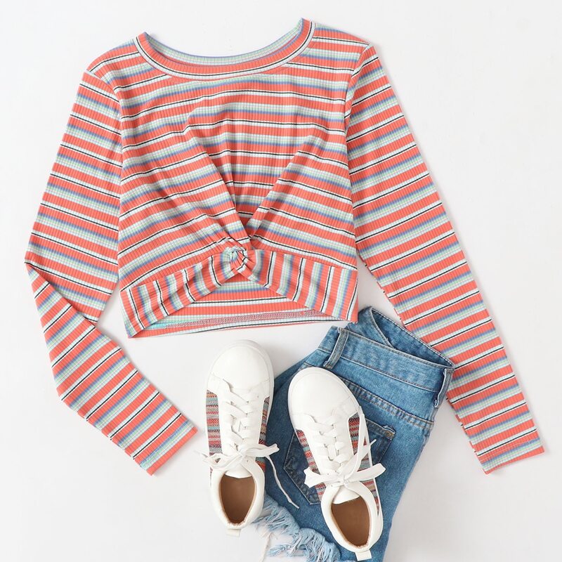 

Striped Twist Hem Tee, Multicolor