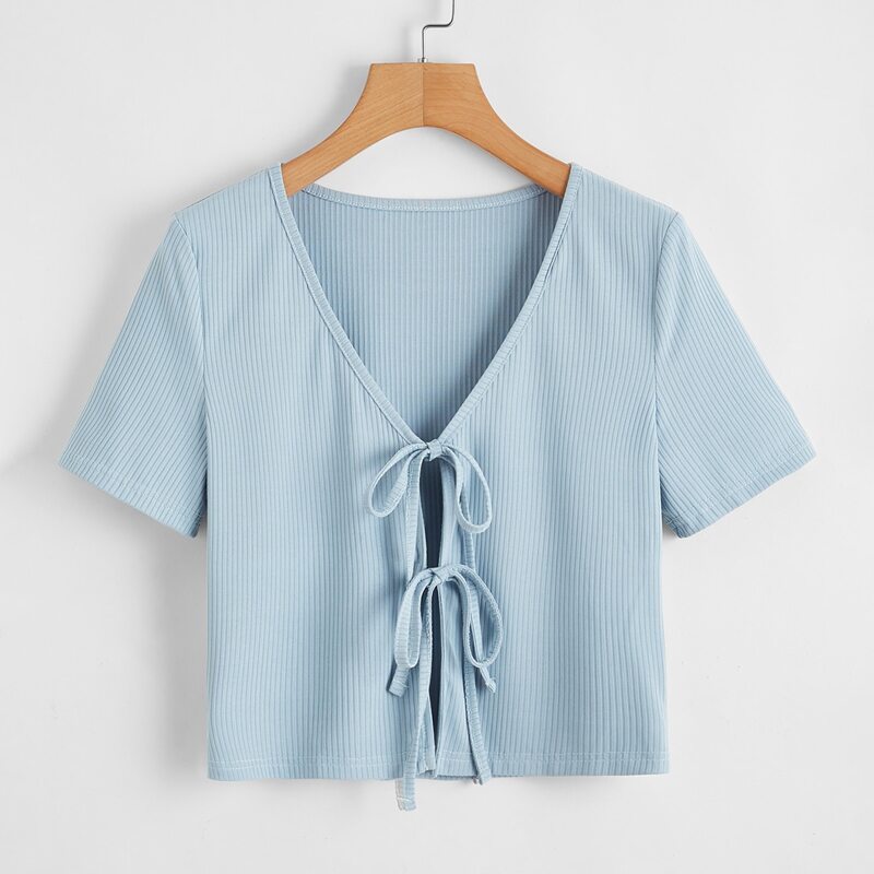 

Tie Front Blue Crop Top, Baby blue