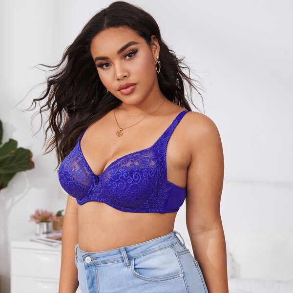 

Plus Floral Lace Underwire Bra, Violet purple