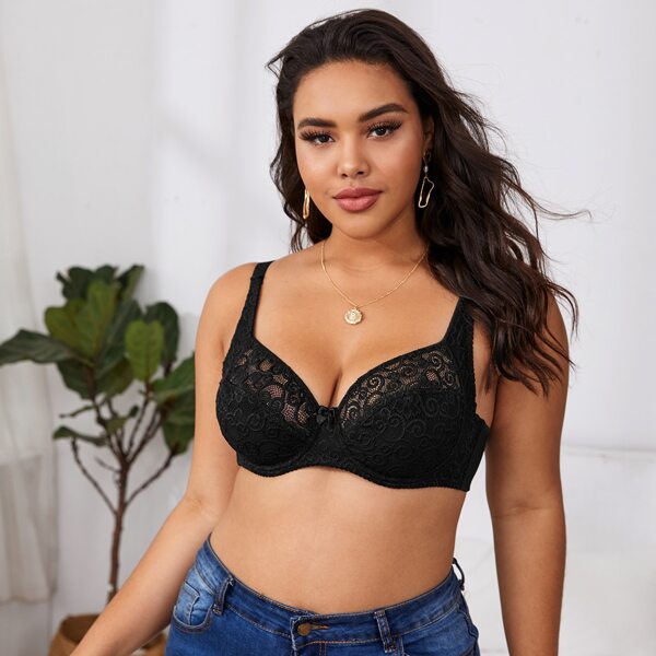

Plus Floral Lace Underwire Bra, Black