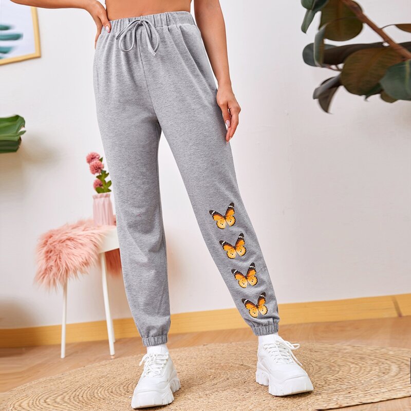 

Butterfly Graphic Heathered Knit Joggers, Light grey