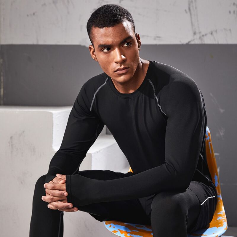 

Men Topstitching Raglan Sleeve Athletic Tee, Black