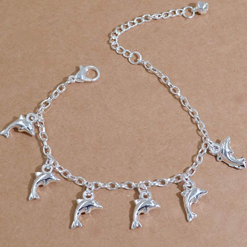 

Dolphin Charm Anklet, Silver