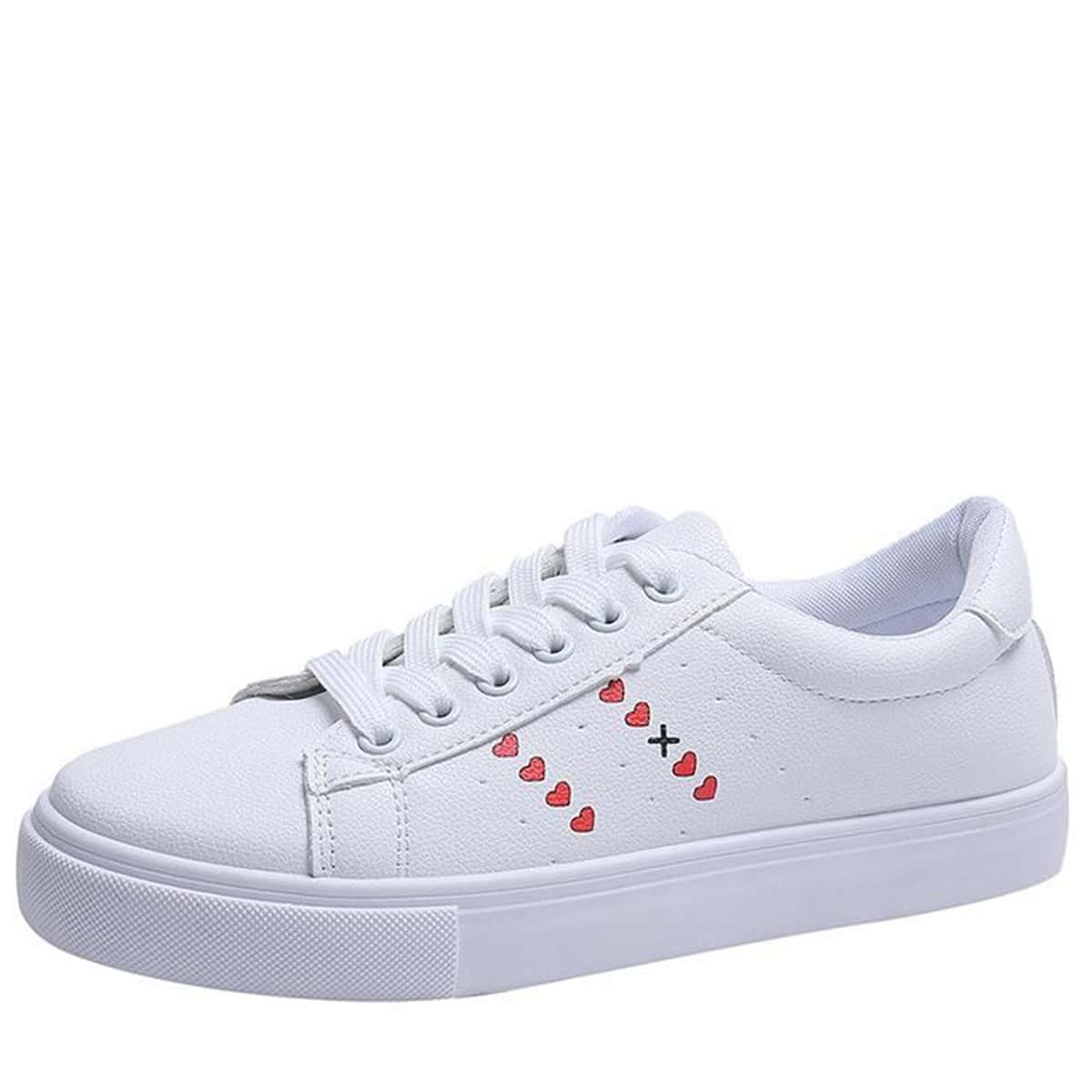 Heart Lace Up Skate Sneakers, White