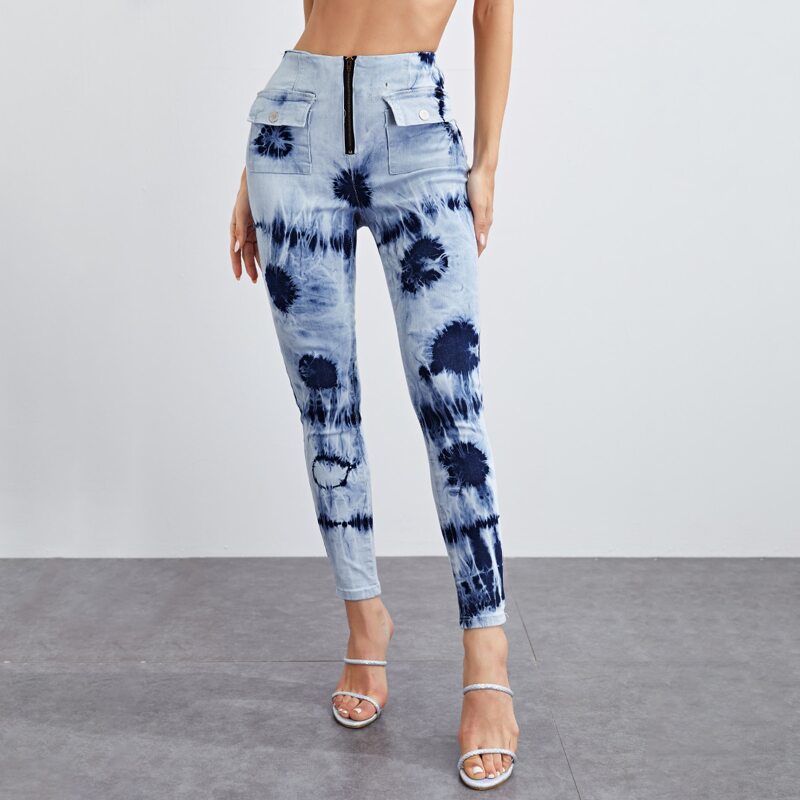 

Zip Fly Flap Pocket Bleach Wash Skinny Jeans, Medium wash