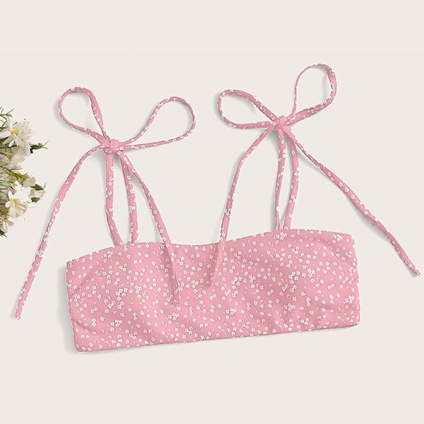 

Ditsy Floral Tie Shoulder Bikini Top, Baby pink