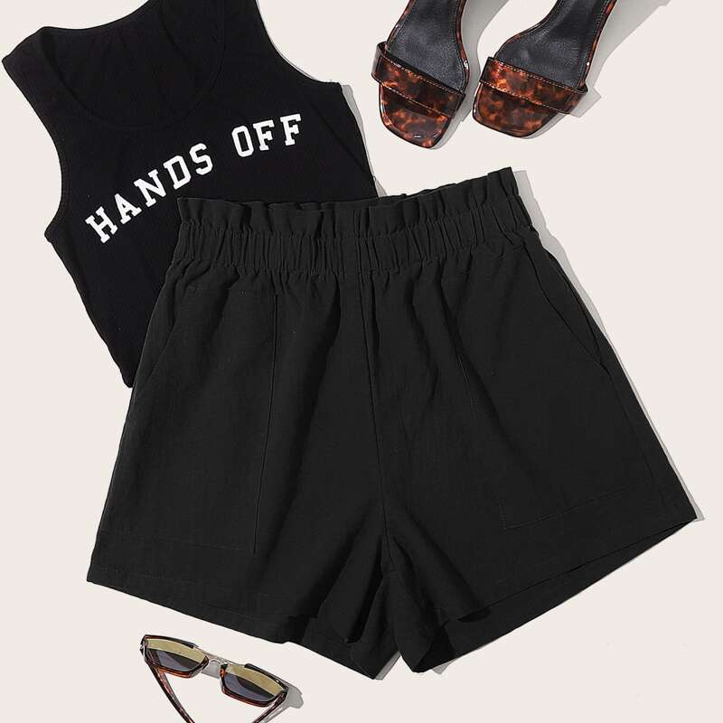 

Frill Trim Pocket Front Shorts, Black
