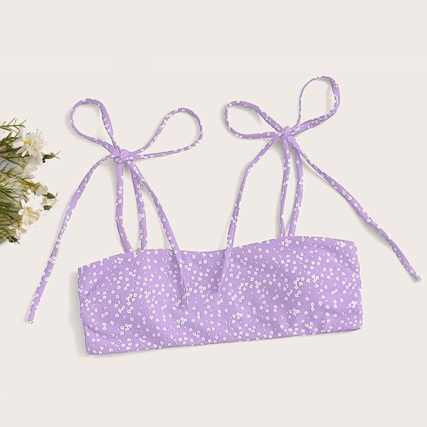 

Ditsy Floral Tie Shoulder Bikini Top, Lilac purple