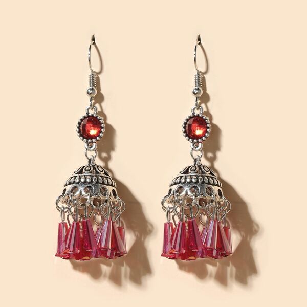 

Rhinestone Bell Drop Earrings, Red