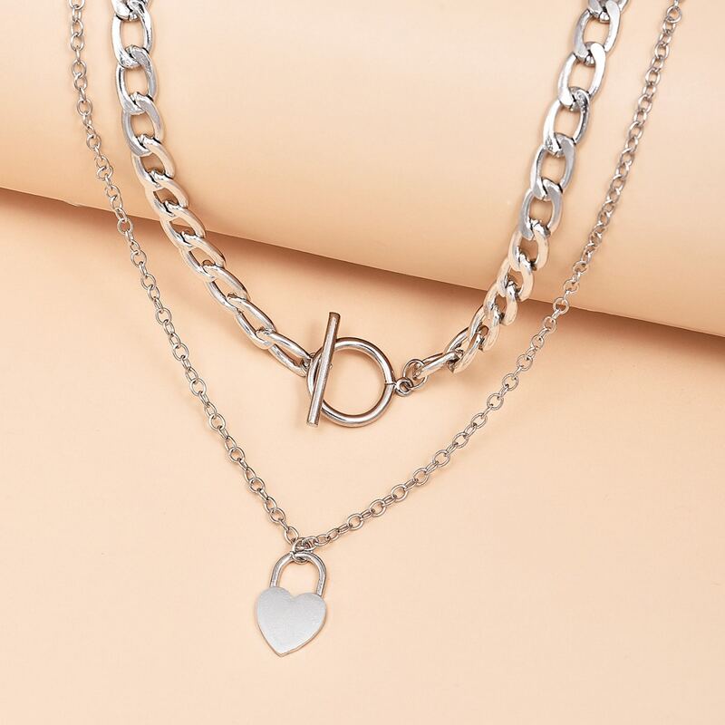 

2pcs Heart Charm Necklace, Silver