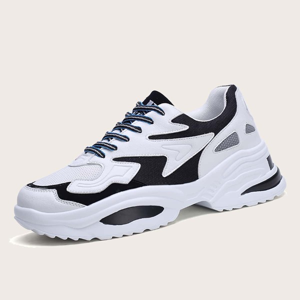 

Men Lace-up Front Chunky Trainer, Black and white