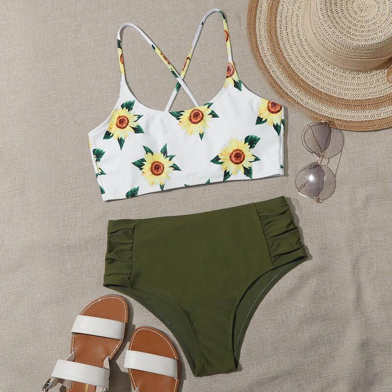 

Sunflower High Waist Ruched Bikini Swimsuit, Multicolor