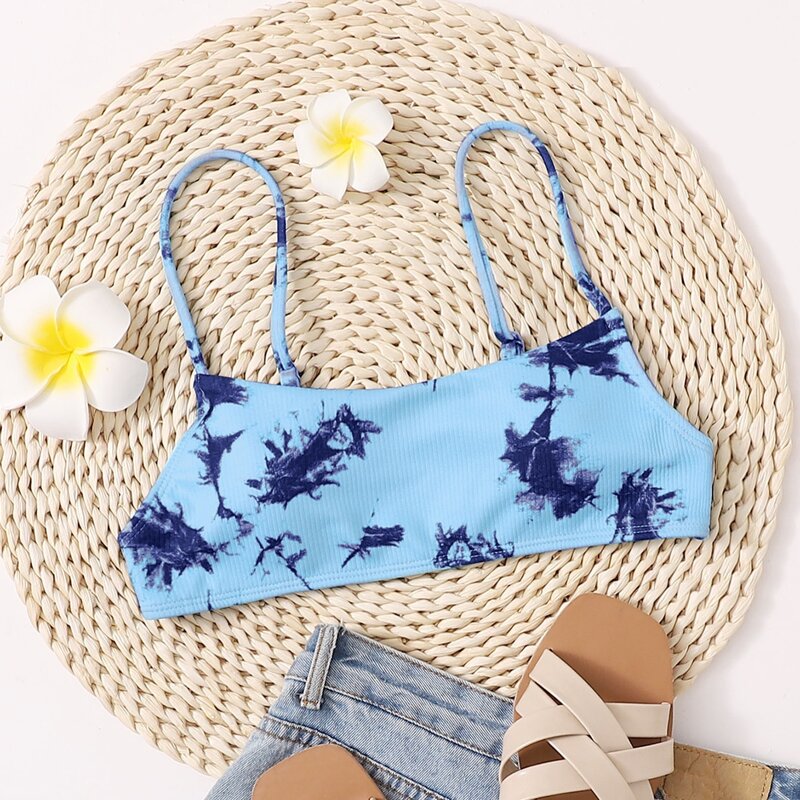 

Tie Dye Ribbed Bikini Top, Baby blue