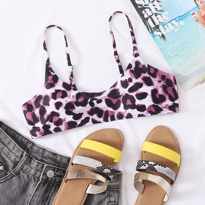 

Adjustable Strap Leopard Cami Bikini Top, Multicolor
