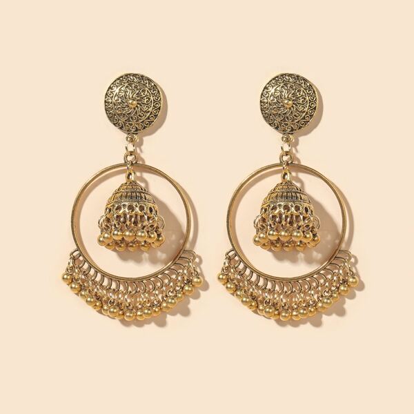 

Серьги-подвески Jhumka с круглыми шариками, Золотистый