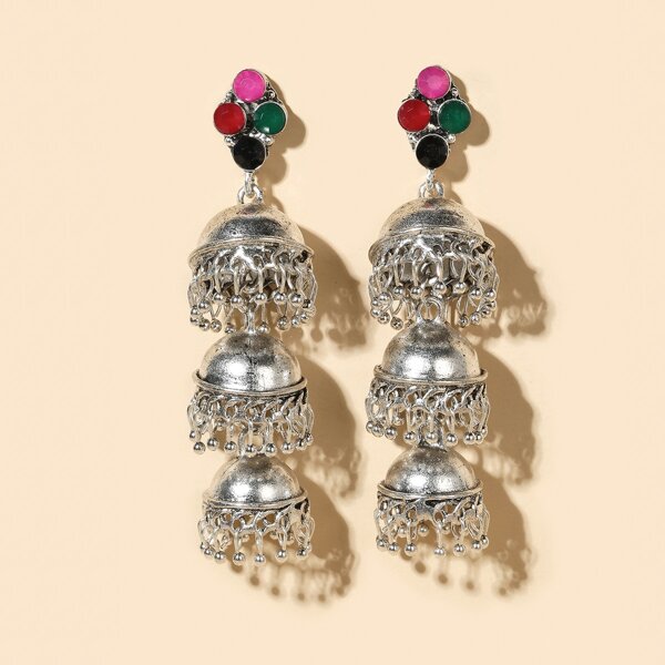

Bell Round Ball Tassel Drop Earrings, Silver