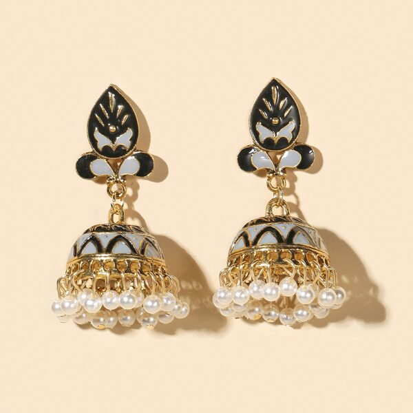 

Bell Faux Pearl Tassel Drop Earrings, Black and white