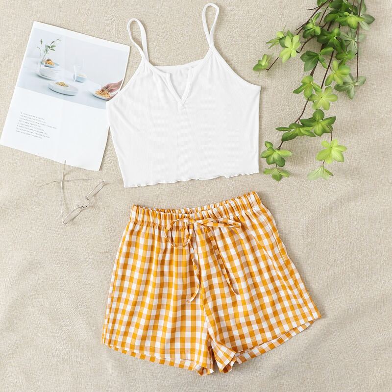 

Gingham Shorts PJ Set, Yellow