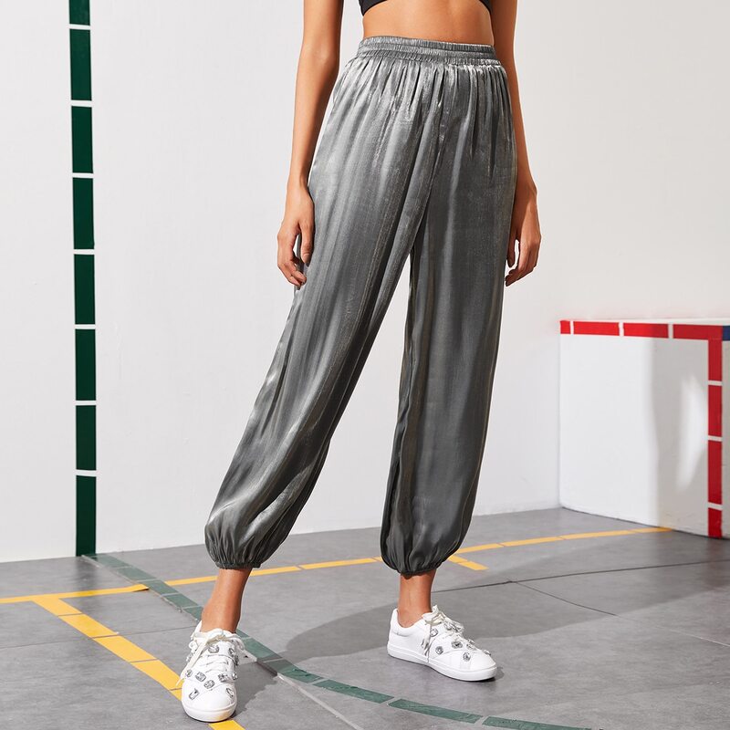 

Elastic Waist Solid Pants, Grey