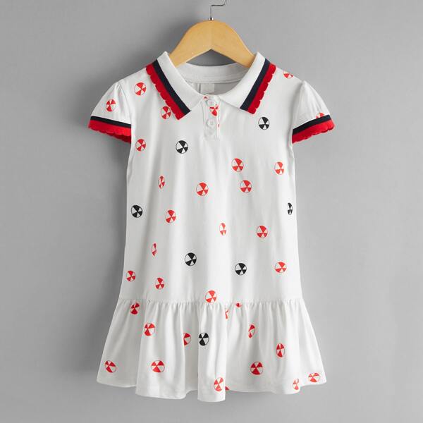 

Toddler Girls Contrast Trim Polo Tee Graphic Dress, White
