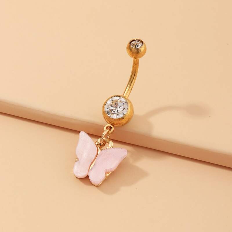 

Rhinestone Butterfly Belly Bar, Pink