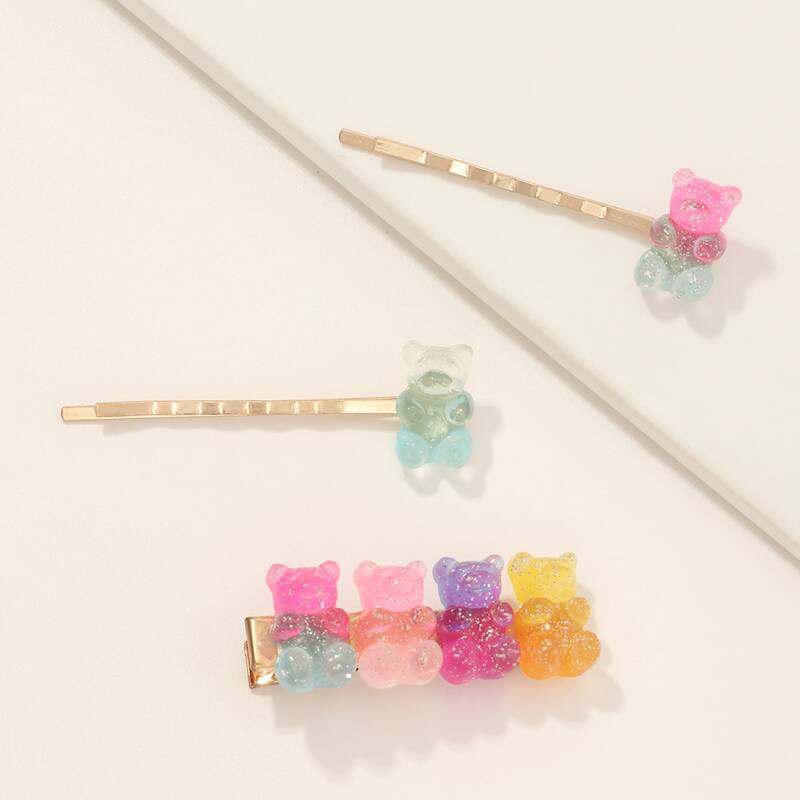 

3pcs Bear Decor Hairpin, Gold