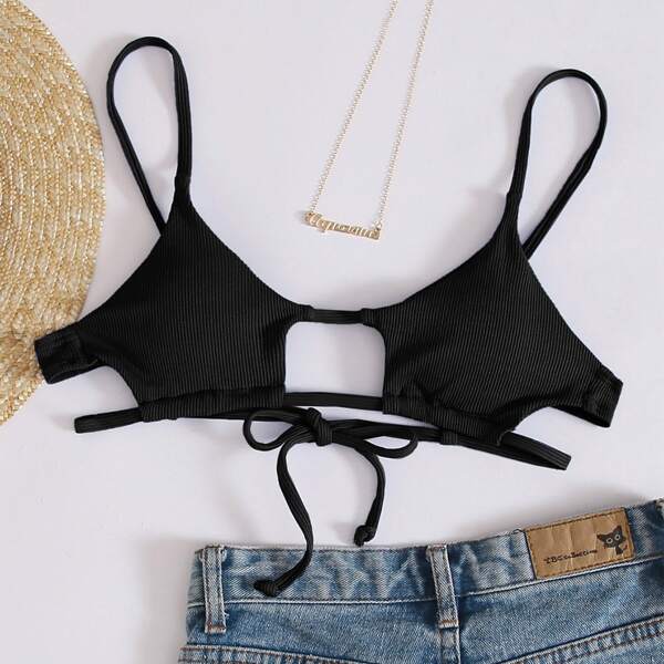 

Rib Cut-out Bikini Top, Black