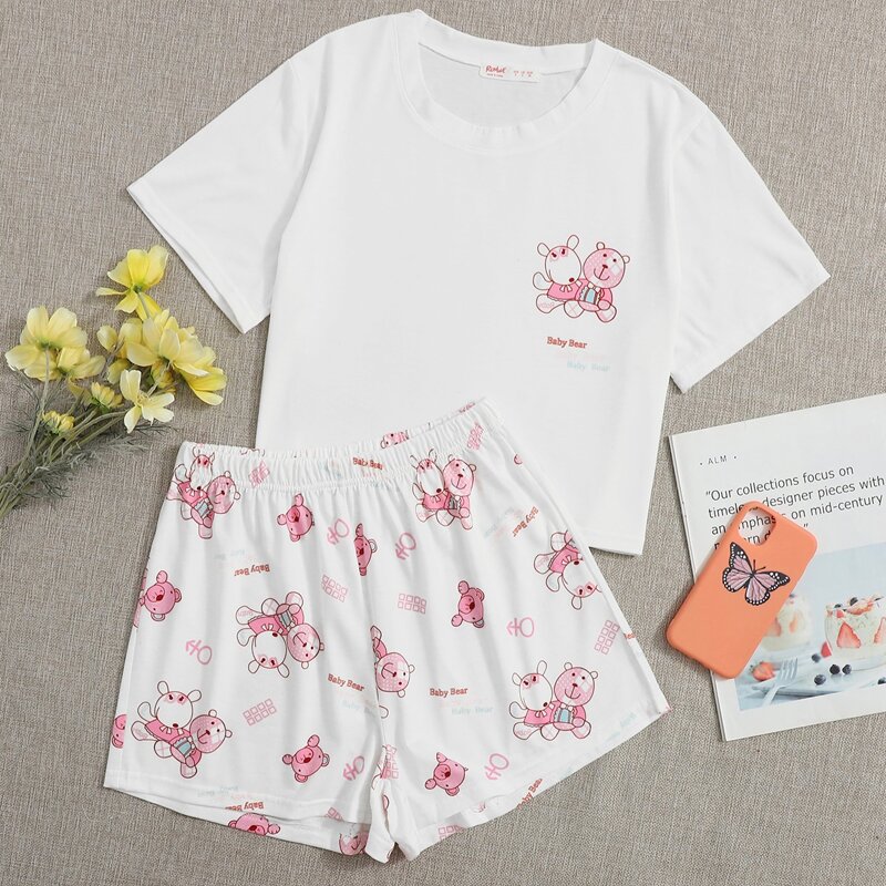 

Cartoon Shorts PJ Set, Multicolor