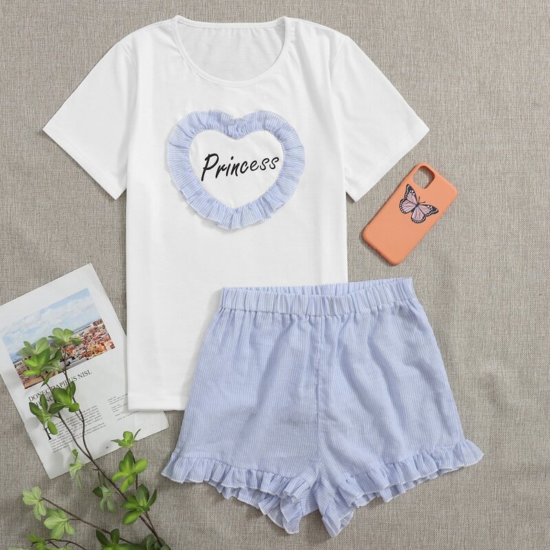 

Striped Shorts PJ Set, Blue and white