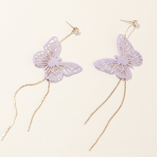 

Rhinestone Butterfly Drop Earrings, Purple
