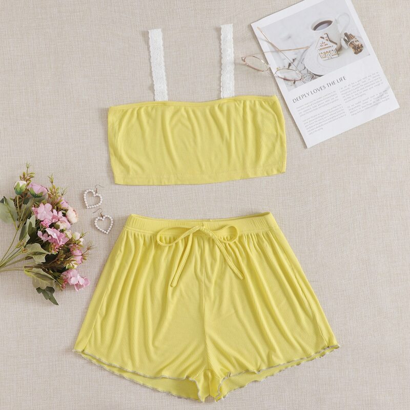 

Lace Strap Cami PJ Set, Yellow