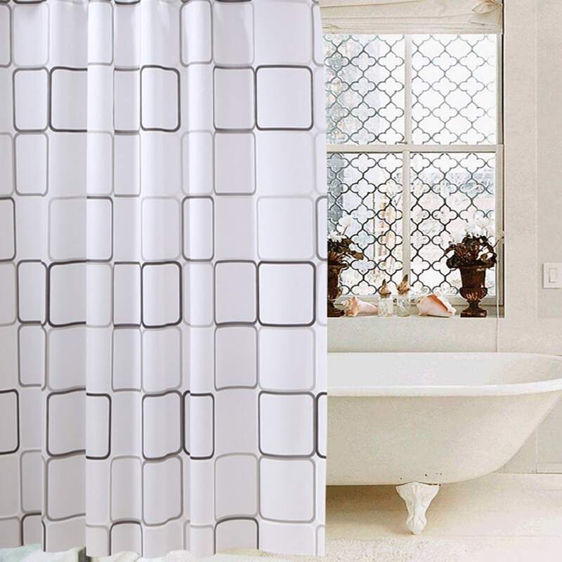 

1pc Plaid Shower Curtain With 12hooks, Black and white