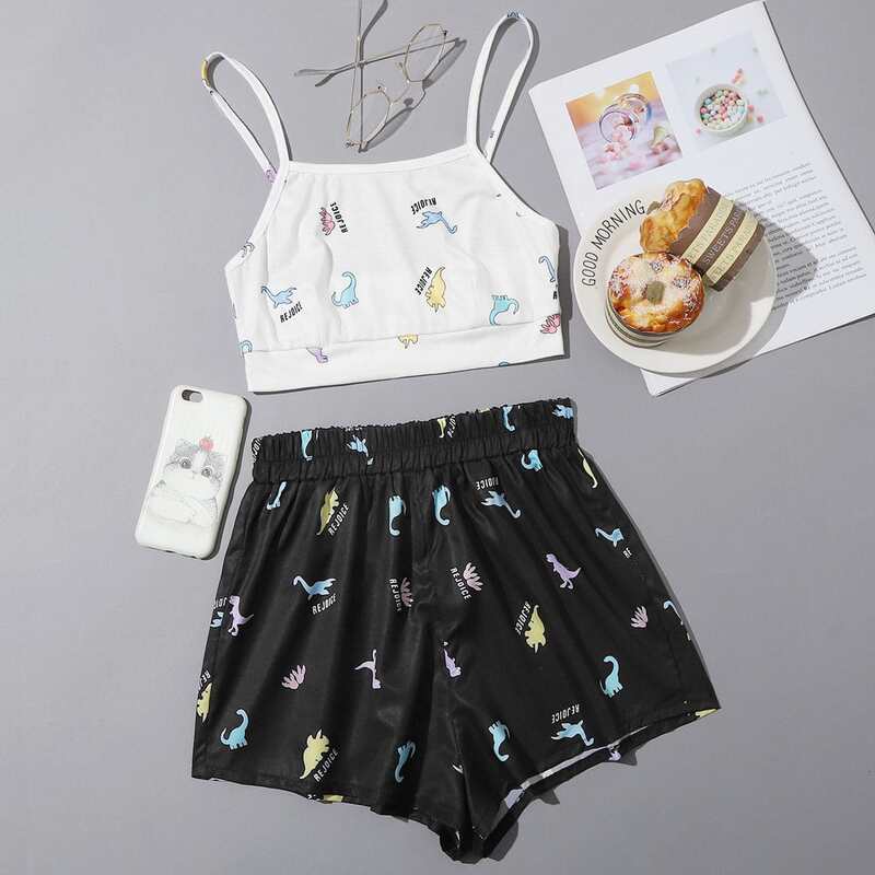 

Cartoon Dinosaur Cami PJ Set, Multicolor