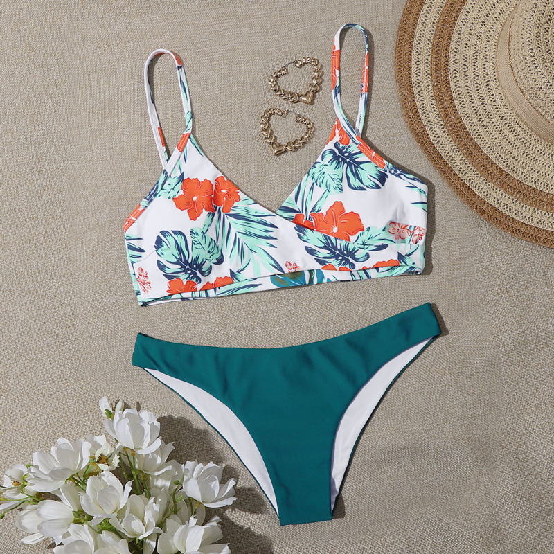 

Tropical Print Wrap Bikini Swimsuit, Multicolor