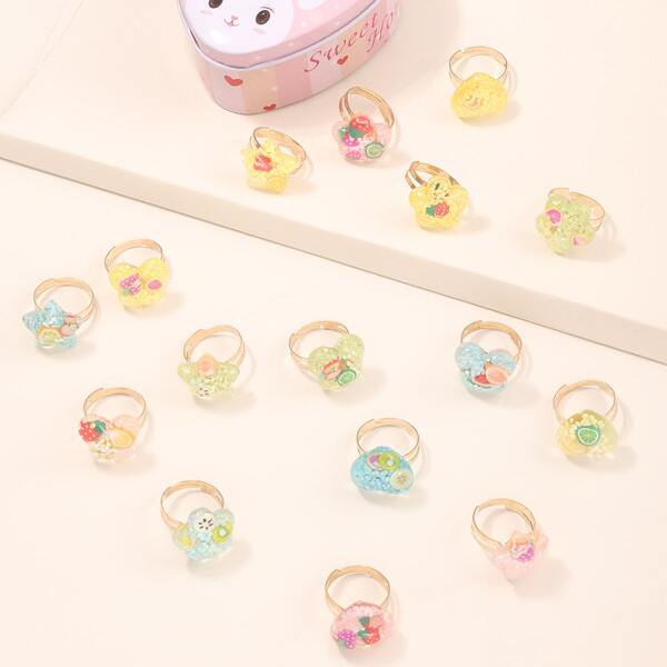 

16pcs Girls Fruit Star Shaped Ring, Multicolor