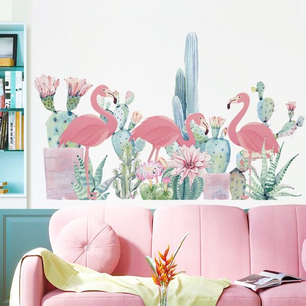 

Flamingo & Cactus Print Wall Sticker, Multicolor