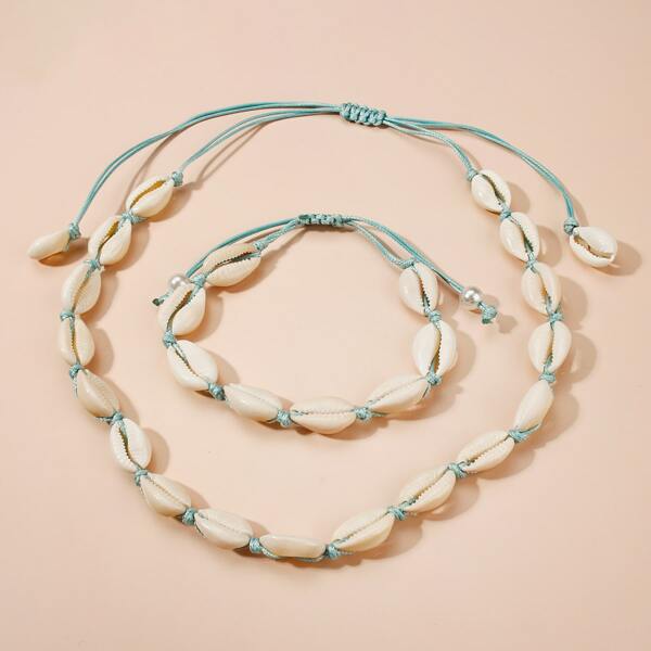 

2pcs Kids Shell Decor Necklace & Bracelet, Multicolor