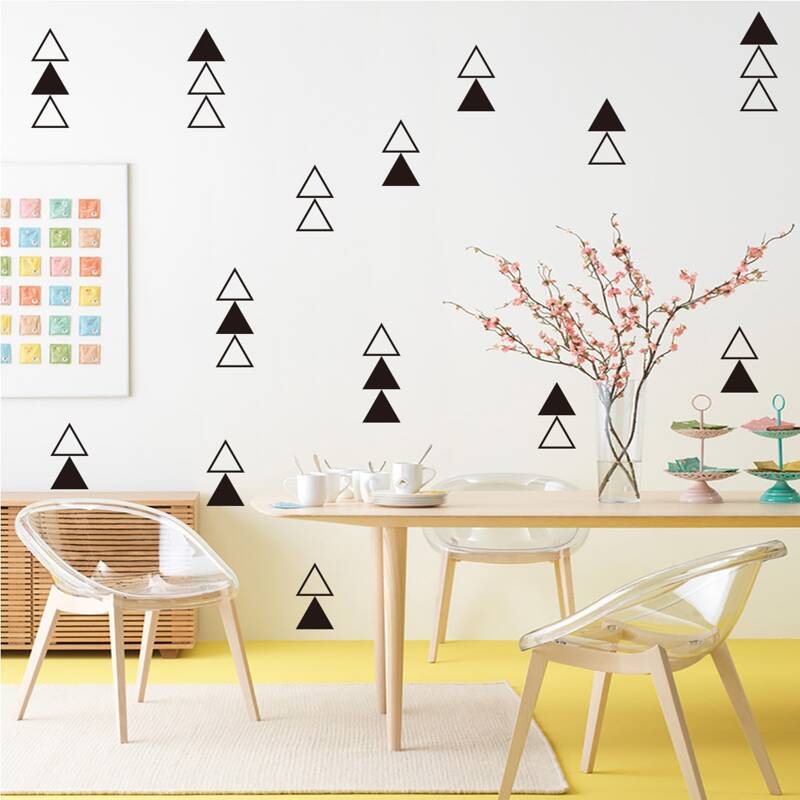 

2sheets Triangle Print Wall Sticker, Black and white