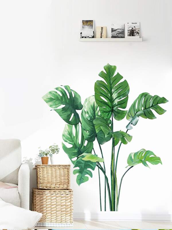 Sticker mural à imprimé feuille tropicale, décalcomanie murale en vert autoadhésive pour la décoration de la maison, stickers, décalcomanie murale, décalcomanie en vinyle pour la décoration de la maison, articles de décoration printanière pour rafraîchir votre maison, autocollants de décoration Rama, cadeaux pour anniversaire et remise de diplôme