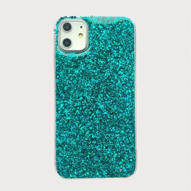 

1pc Glitter iPhone Case, Green