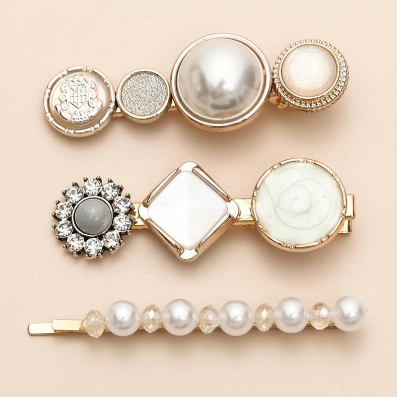 

3pcs Faux Pearl Decor Hair Clip, Gold