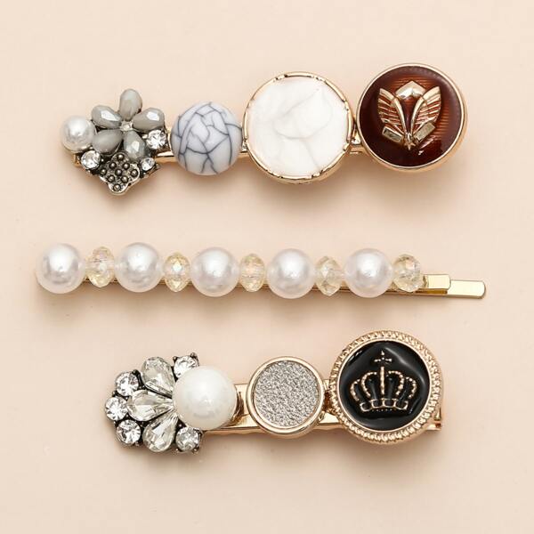 

3шт зажим для волос с искусственными жемчугами, Золотистый
