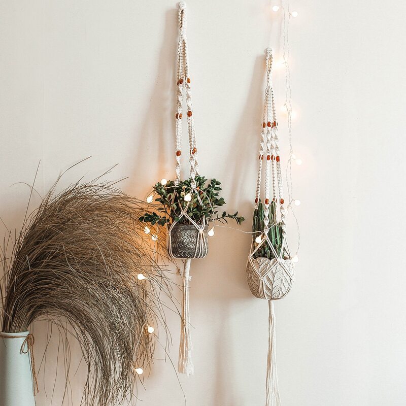 

1pc Woven Hanging Net Bag, Beige
