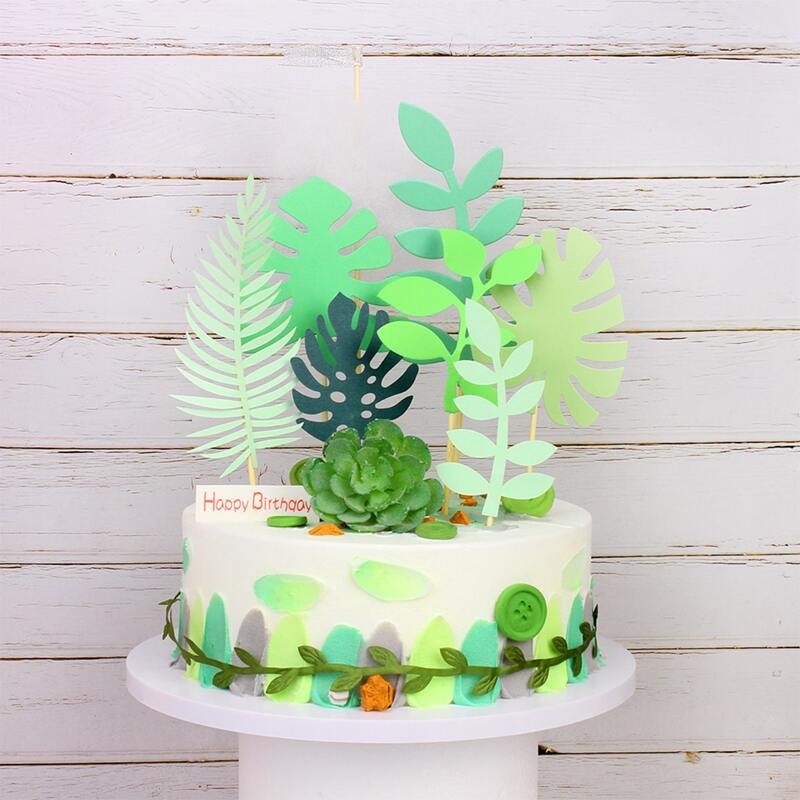

7pcs Leaf Shaped Cake Topper, Green