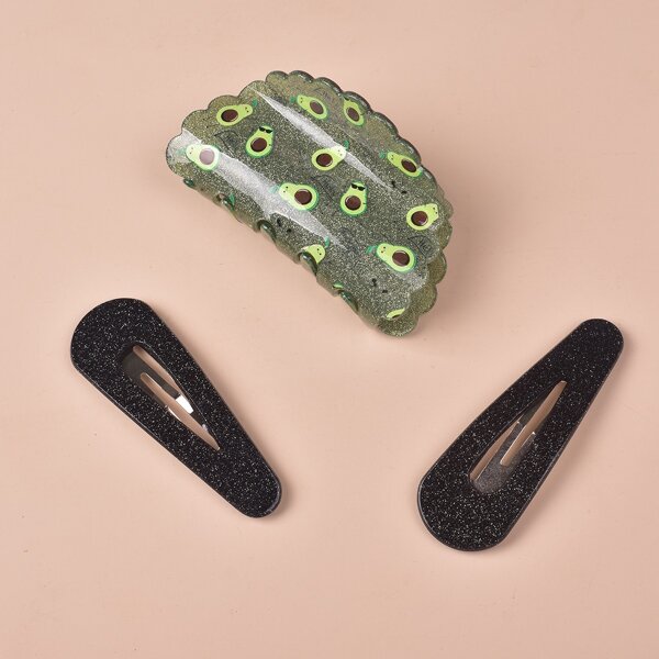 

Fruit Pattern Hair Claw & 2pcs Hair Clip, Multicolor