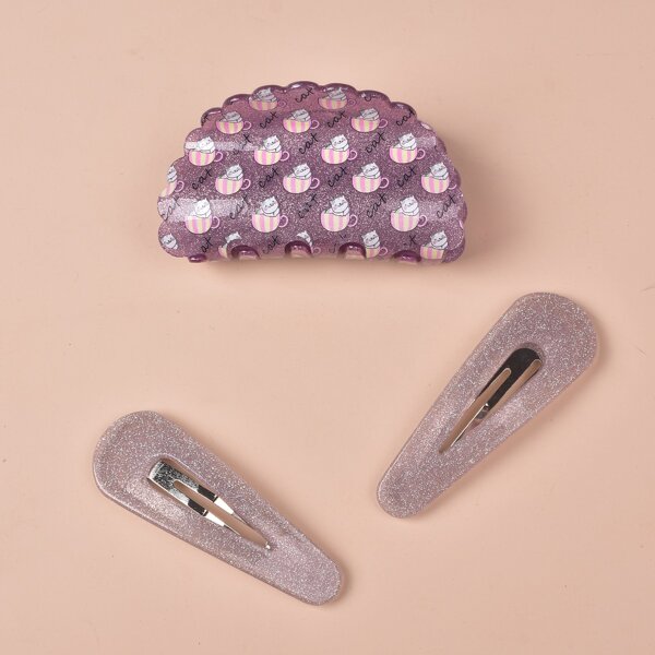 

Glitter Hair Claw & 2pcs Hair Clip, Multicolor